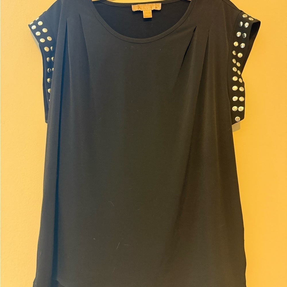 MICHAEL Michael Kors Black Blouse with Silver Studded Accents - Size Large